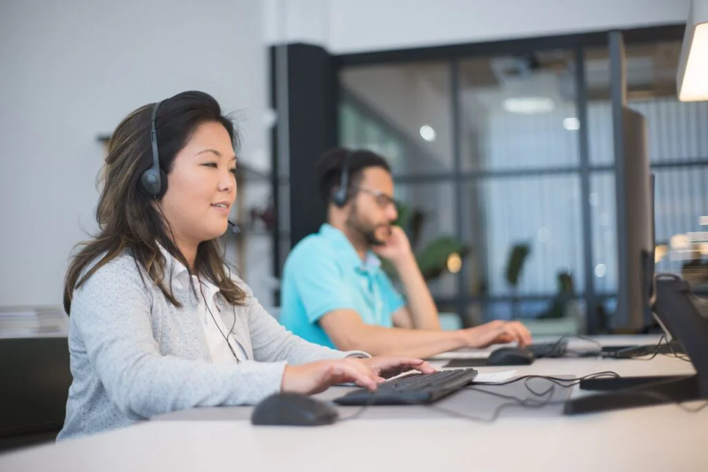 A woman in a call center