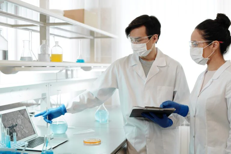 Scientists Reviewing Research Data in a Biotechnology Laboratory