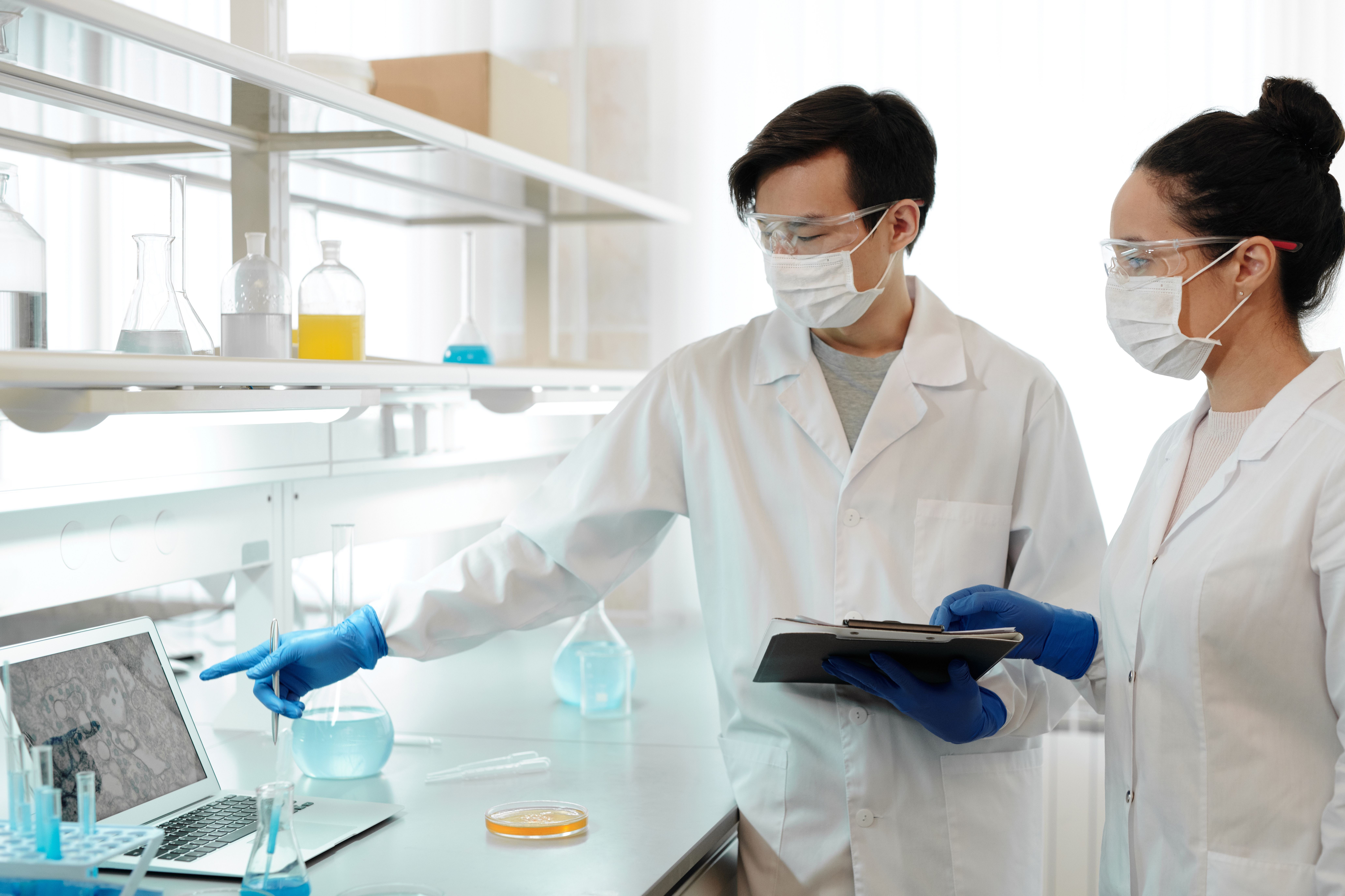 Scientists Reviewing Research Data in a Biotechnology Laboratory